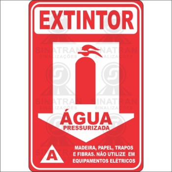 Extintor - água pressurizada - A - madeira,papel,trapos e fibras,não utilize em equipamentos elétricos